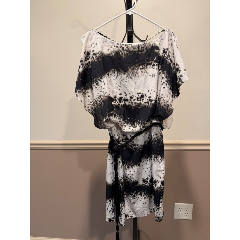 Jessica Simpson Christina Print Ruched Dress Size 8 Black White‎ $138